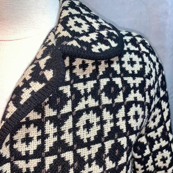 Vintage Wool Car Coat Tapestry Black White S / M - Picture 3 of 9